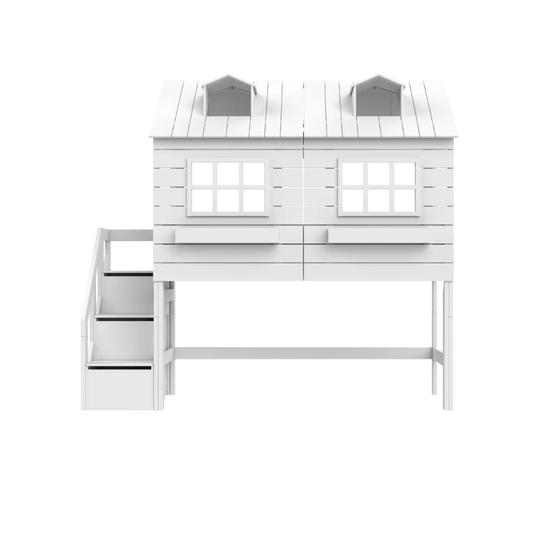 LIFETIME Kidsrooms Lake House Mid Sleeper Bed with Steps in White