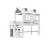 LIFETIME Kidsrooms Lake House Mid Sleeper Bed with Steps in White