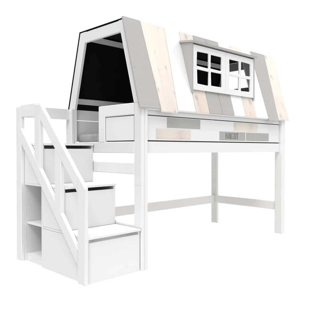 LIFETIME Kids Adventure Hangout Mid Sleeper Bed with Storage Steps and Den