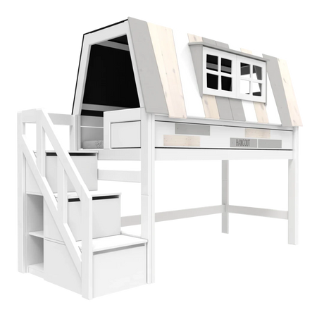 LIFETIME Kids Adventure Hangout Mid Sleeper Bed with Storage Steps and Den