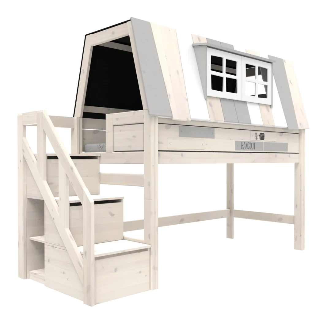 LIFETIME Kids Adventure Hangout Mid Sleeper Bed with Storage Steps and Den 