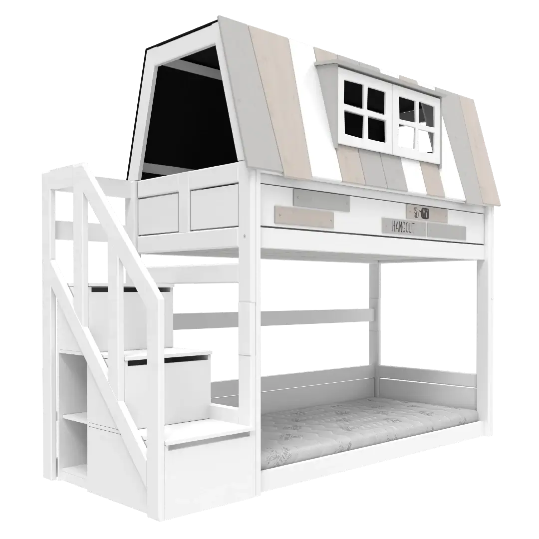 LIFETIME Kidsrooms My hangout Low Bunk Bed with Storage Steps 