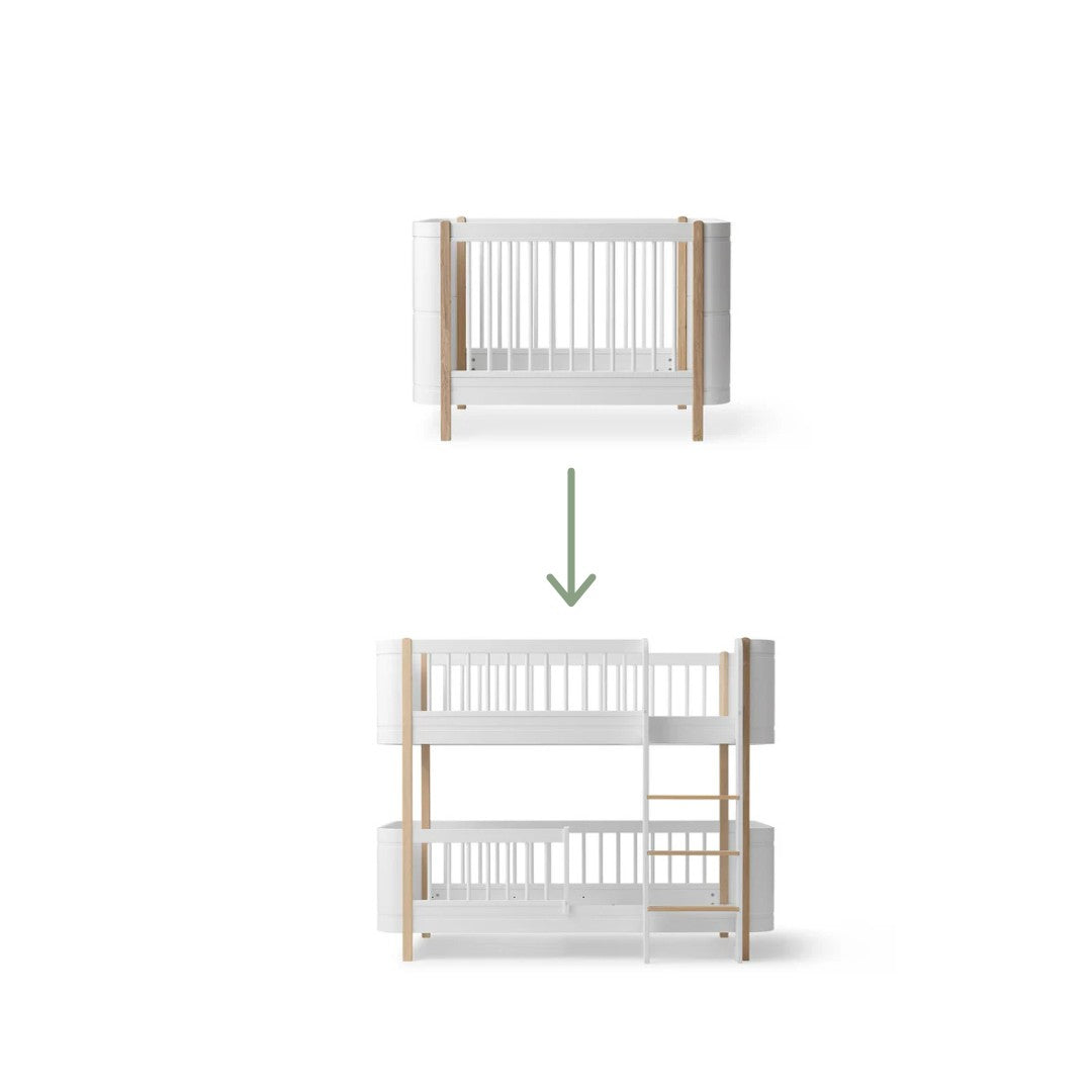 Oliver Furniture Mini+ Junior Kit MINI+ COT to MINI+ LOW BUNK BED White/Oak 041493+041481