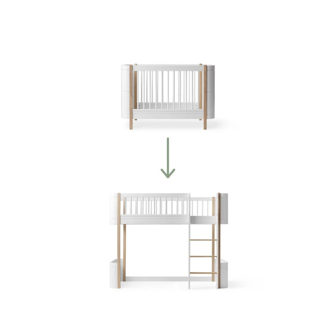 Oliver Furniture Mini+ Junior Kit MINI+ COT to MINI+ LOW LOFT BED White/Oak 041493+041453