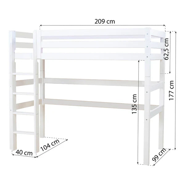 Hoppekids ECO Luxury Loft Bed, White, Pine, 90x190 cm
