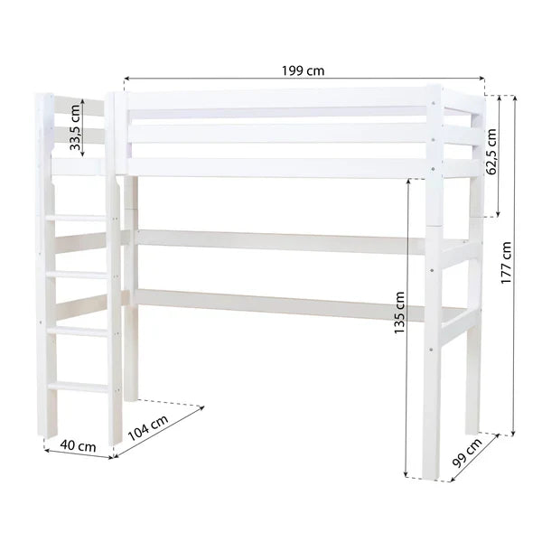 Hoppekids ECO Luxury Loft Bed, White, Pine, 90x190 cm