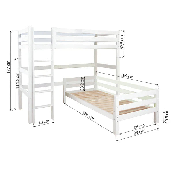 Hoppekids ECO Luxury Bunk Bed Angle Combo, White, Pine, 90x190 cm