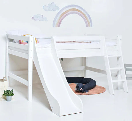 Hoppekids ECO Luxury Mid Sleeeper Bed with Slide, White, Pine, 70x160 cm