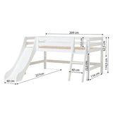 Hoppekids ECO Luxury Mid Sleeeper Bed with Slide, White, Pine, 70x160 cm