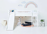Hoppekids ECO Luxury Mid Sleeeper Bed with Slide, White, Pine, 70x160 cm