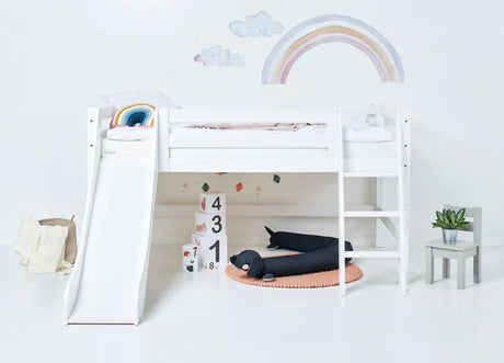 Hoppekids ECO Luxury Mid Sleeeper Bed with Slide, White, Pine, 70x160 cm