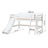 Hoppekids ECO Luxury Mid Sleeeper Bed with Slide, White, Pine, 70x160 cm
