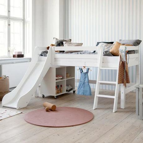 Hoppekids ECO Luxury Mid Sleeeper Bed with Slide, White, Pine, 70x160 cm