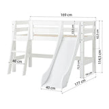 Hoppekids ECO Luxury Mid Sleeeper Bed with Slide, White, Pine, 70x160 cm