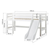 Hoppekids ECO Luxury Mid Sleeeper Bed with Slide, White, Pine, 70x160 cm