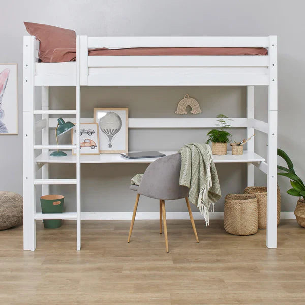 Hoppekids ECO Luxury Loft Bed with Desk, White, Pine, 90x200 cm