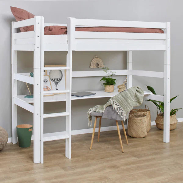 Hoppekids ECO Luxury Loft Bed with Desk, White, Pine, 90x200 cm