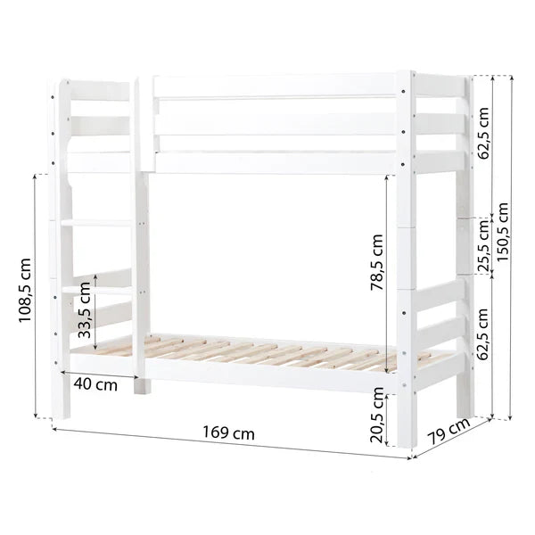 Hoppekids ECO Luxury Bunk Bed, White, Pine, 70x160 cm