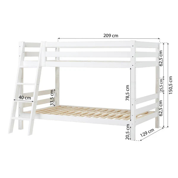 Hoppekids ECO Luxury Bunk Bed, White, Pine, 70x160 cm