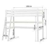 Hoppekids ECO Luxury Loft Bed with Desk, White, Pine, 90x200 cm