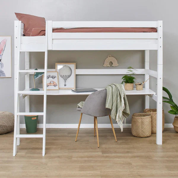 Hoppekids ECO Luxury Loft Bed with Desk, White, Pine, 90x200 cm