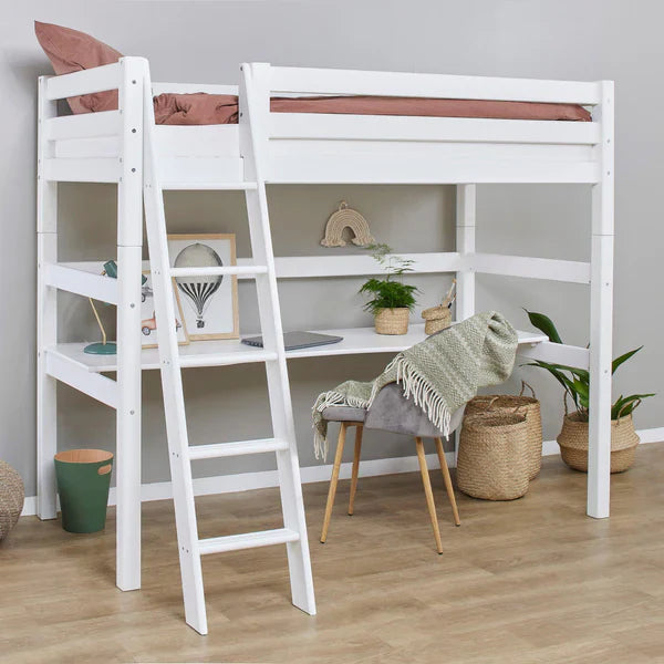 Hoppekids ECO Luxury Loft Bed with Desk, White, Pine, 90x200 cm