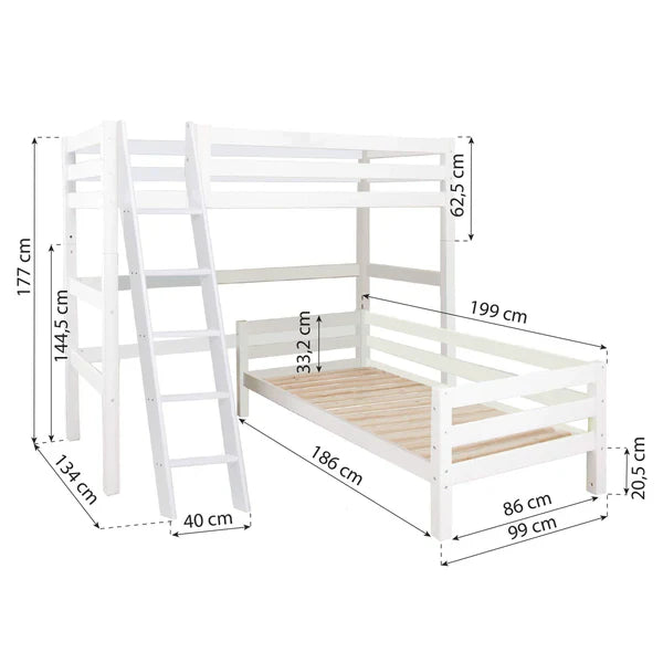 Hoppekids ECO Luxury Bunk Bed Angle Combo, White, Pine, 90x190 cm