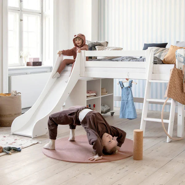 Hoppekids ECO Luxury Mid Sleeeper Bed with Slide, White, Pine, 70x160 cm