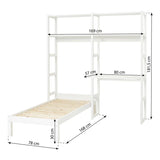 Hoppekids STOREY shelf with 2 sections, 4 shelves and writing desk in 80 cm, White, Pine, 70x160 cm