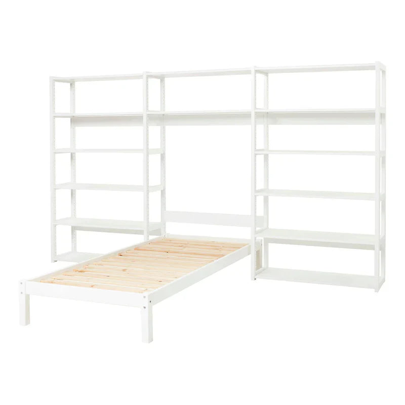 Hoppekids STOREY set with 14 shelves and bed, White, Pine, 70x160 cm