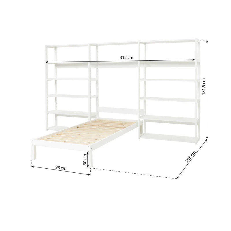 Hoppekids STOREY set with 14 shelves and bed, White, Pine, 70x160 cm