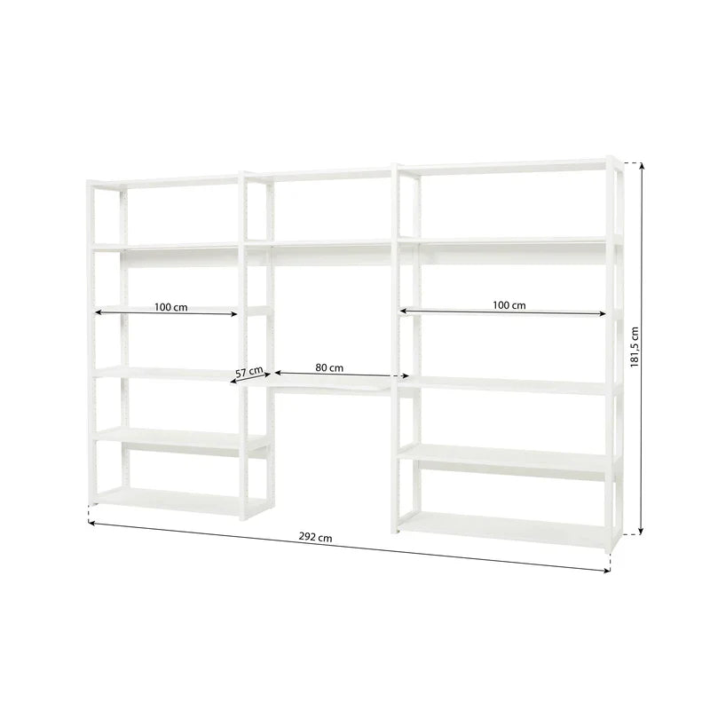 Hoppekids STOREY shelf with 3 sections, 14 shelves, and a writing desk in 80 cm, White, Pine