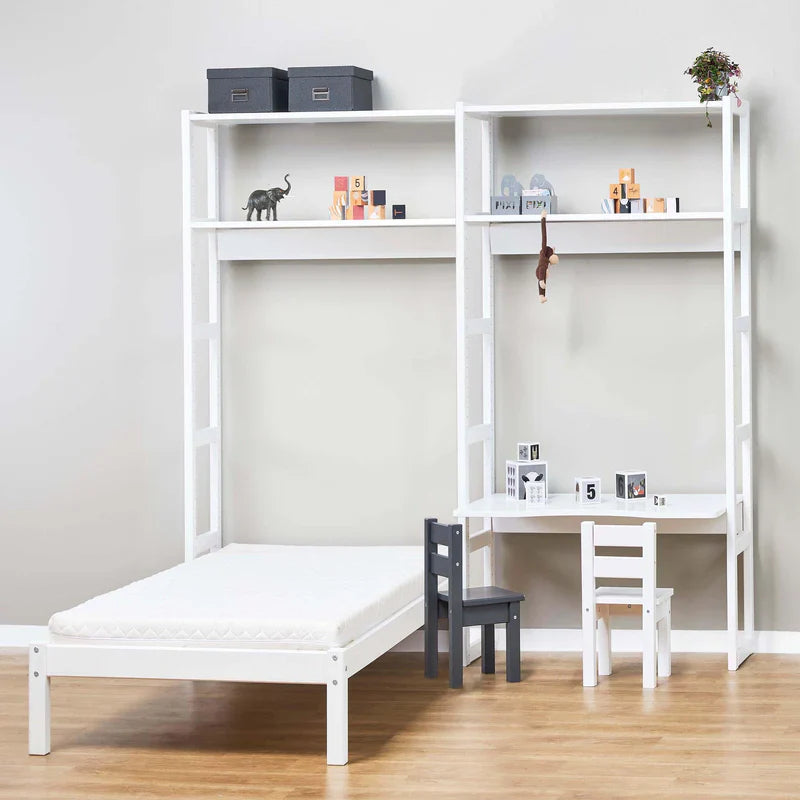 Hoppekids STOREY shelf with 2 sections, 4 shelves and writing desk in 80 cm, White, Pine, 70x160 cm