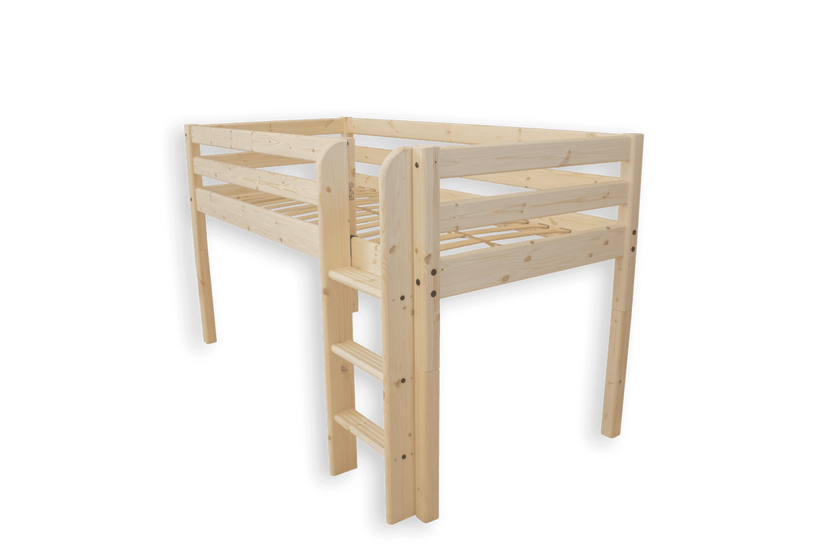 FLEXA Classic Raw Mid Sleeper Bed, Solid Pine/Birch Plywood, 90x200 cm