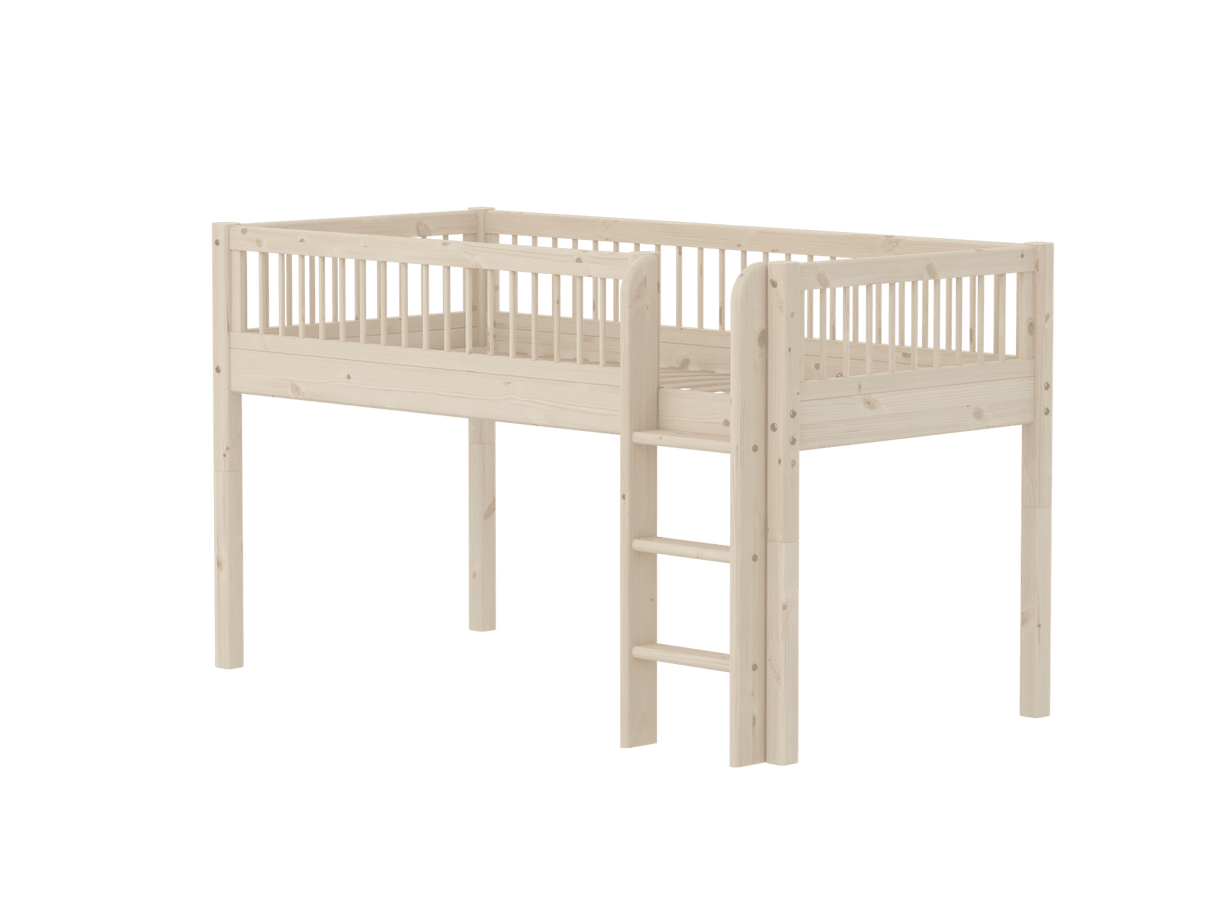FLEXA Classic Mid Sleeper Bed with straight ladder, Solid Pine/Birch Plywood, 90x200 cm