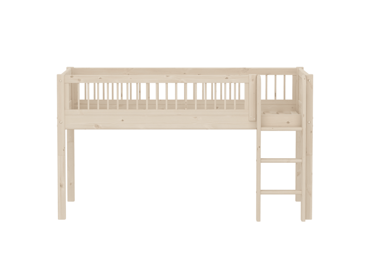 FLEXA Classic Mid Sleeper Bed with straight ladder, Solid Pine/Birch Plywood, 90x200 cm