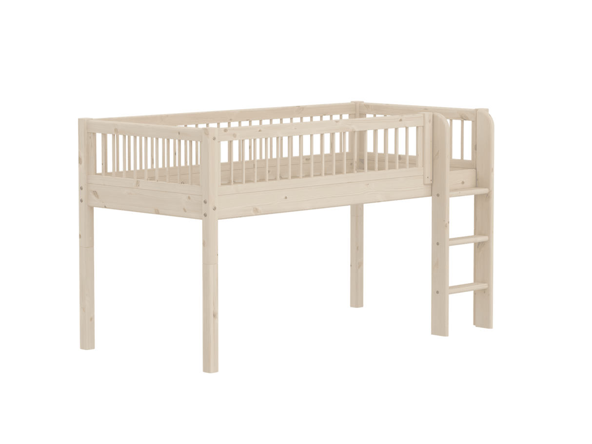 FLEXA Classic Mid Sleeper Bed with straight ladder, Solid Pine/Birch Plywood, 90x200 cm