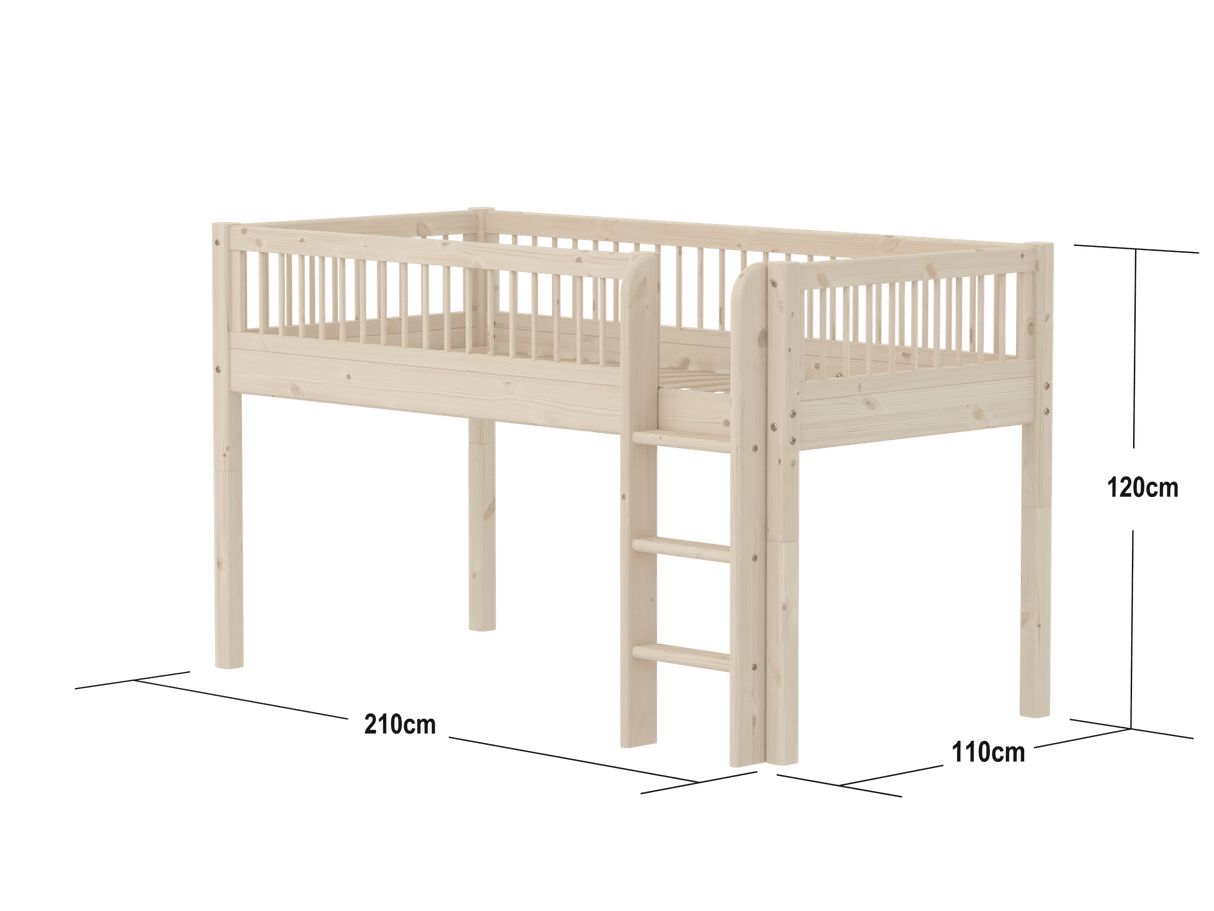 FLEXA Classic Mid Sleeper Bed with straight ladder, Solid Pine/Birch Plywood, 90x200 cm