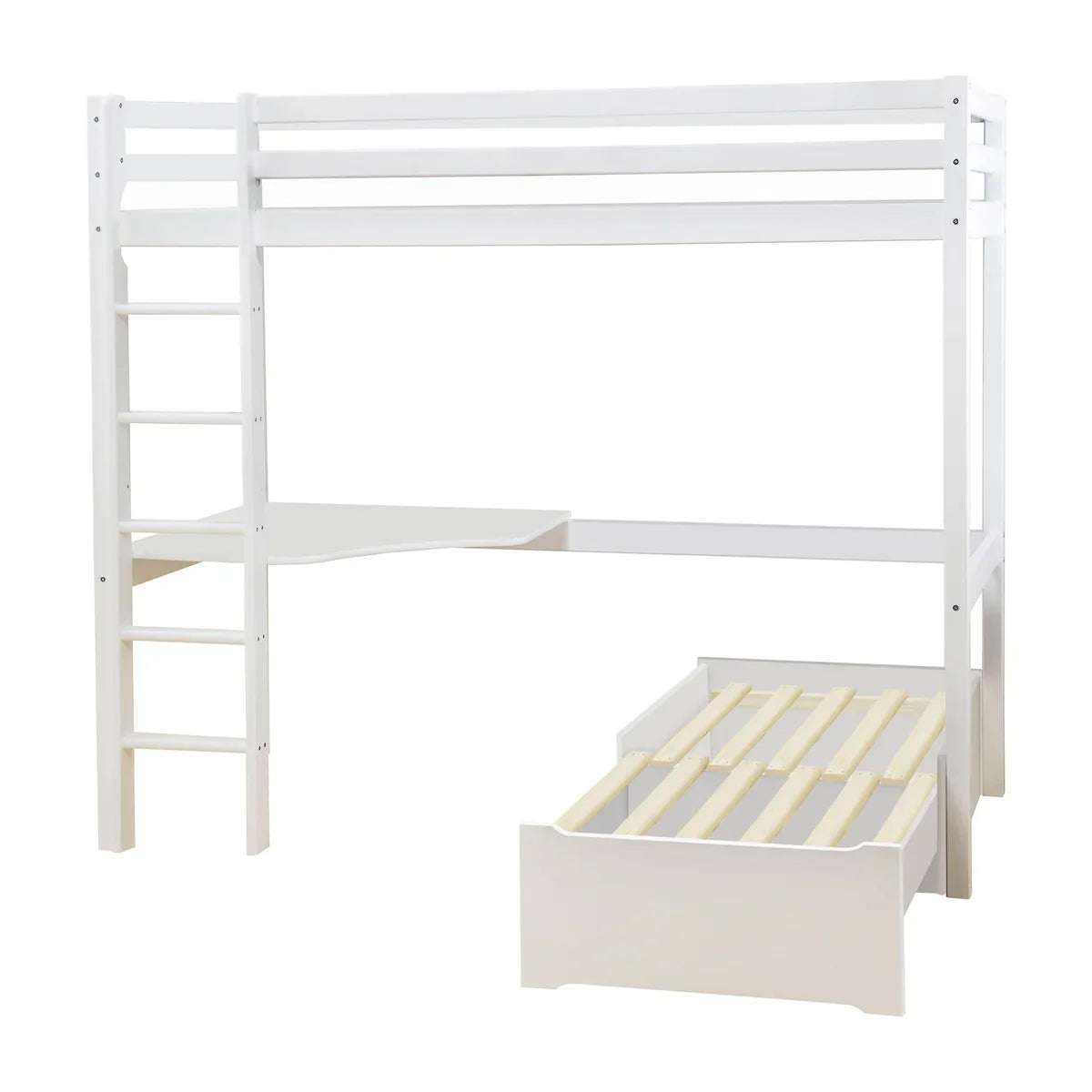 Hoppekids ECO Dream Loft bed with lounge module and tabletop, White, Pine, 90x200 cm