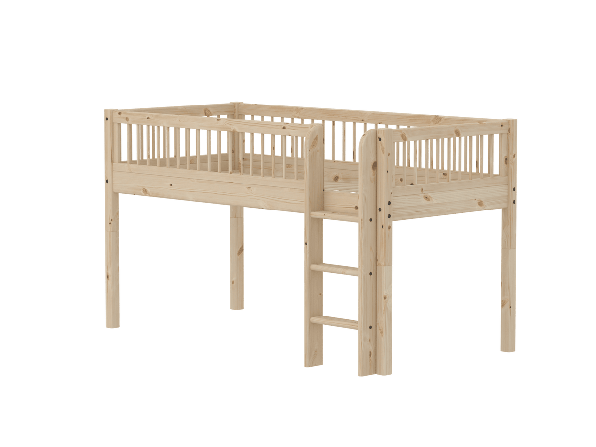 FLEXA Classic Mid Sleeper Bed with straight ladder, Solid Pine/Birch Plywood, 90x200 cm