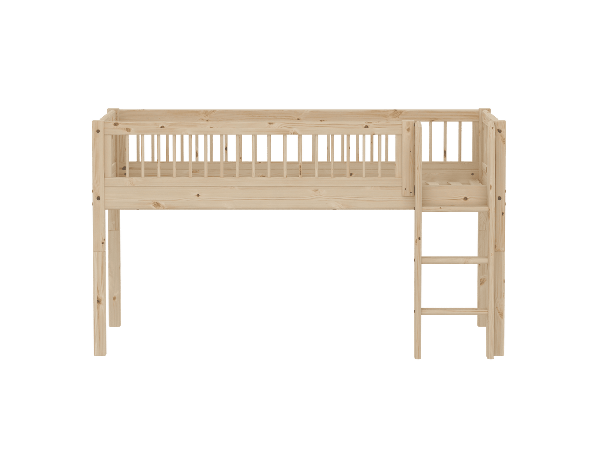 FLEXA Classic Mid Sleeper Bed with straight ladder, Solid Pine/Birch Plywood, 90x200 cm