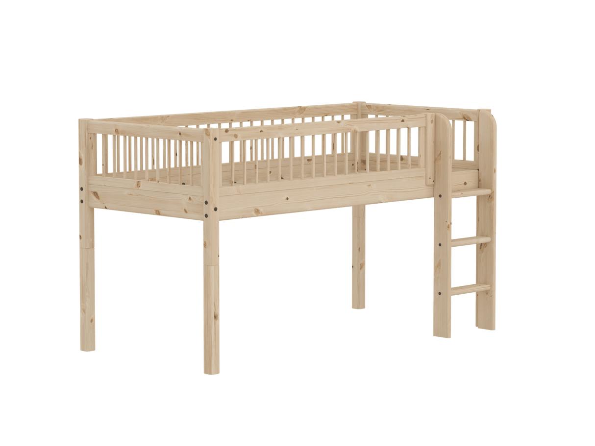 FLEXA Classic Mid Sleeper Bed with straight ladder, Solid Pine/Birch Plywood, 90x200 cm