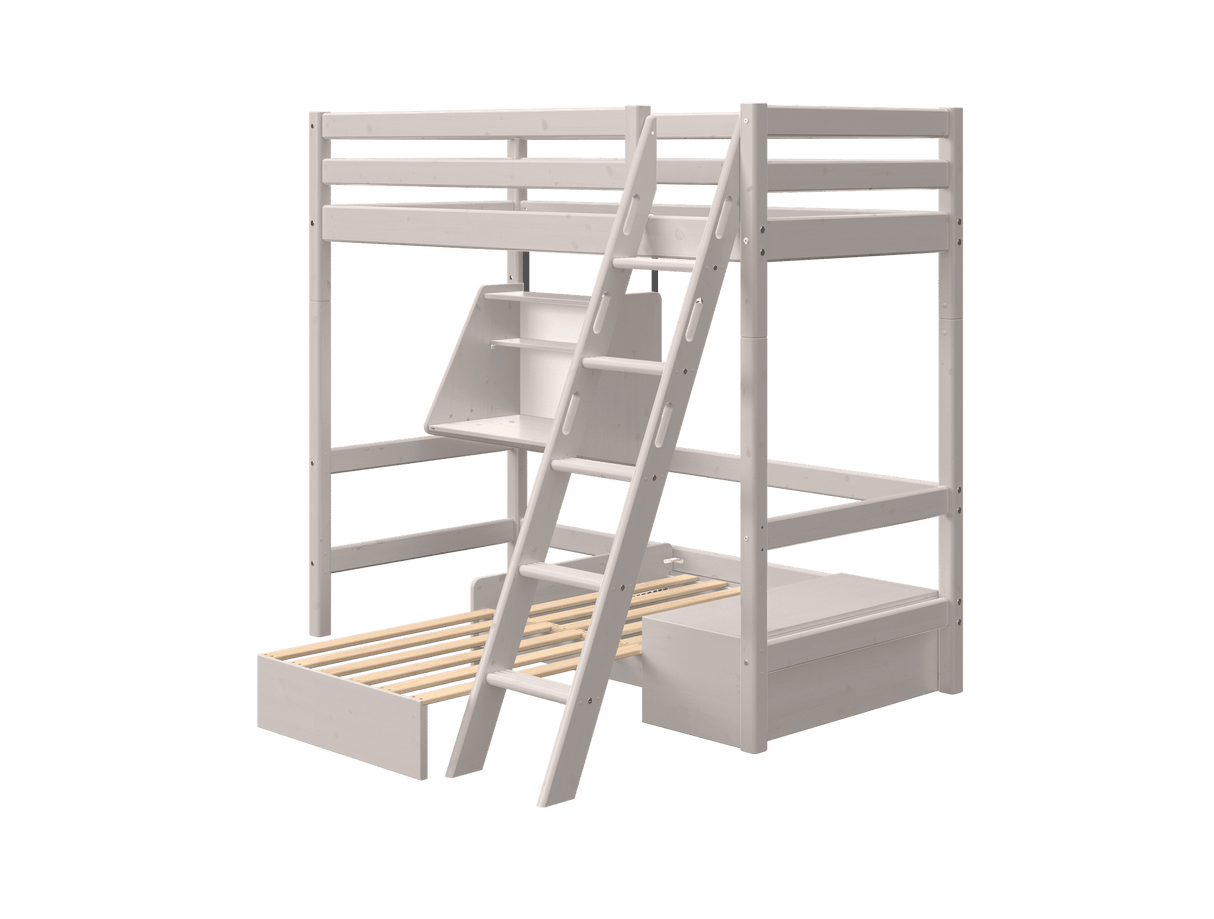 FLEXA Classic High Sleeper Bed with casa module, Solid Pine/Birch Plywood, 90x200 cm