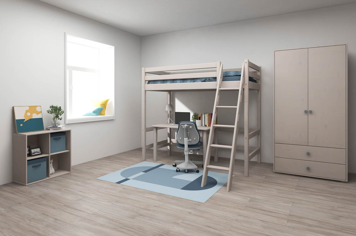 FLEXA Classic High Sleeper Bed with slanting ladder, Solid Pine/Birch Plywood, 90x200 cm