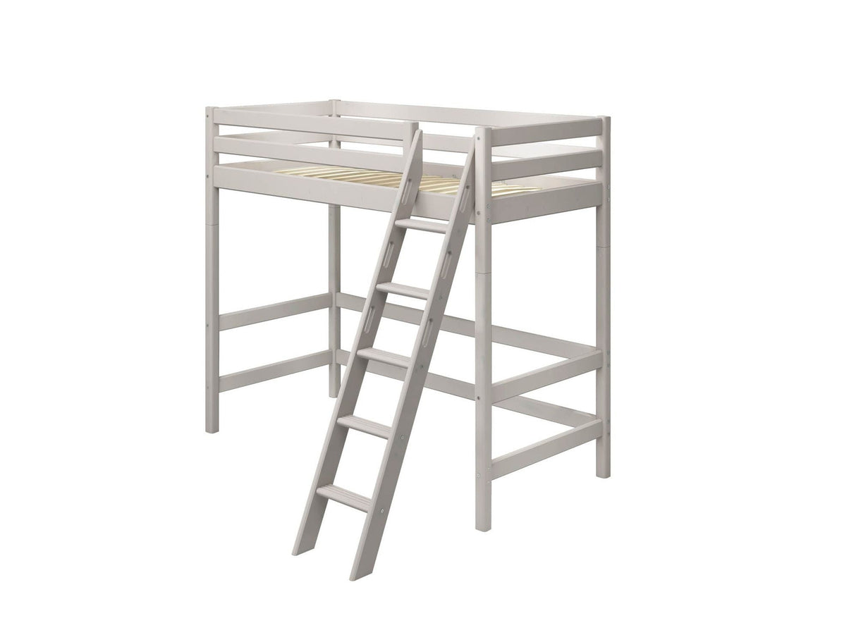 FLEXA Classic High Sleeper Bed with slanting ladder, Solid Pine/Birch Plywood, 90x200 cm