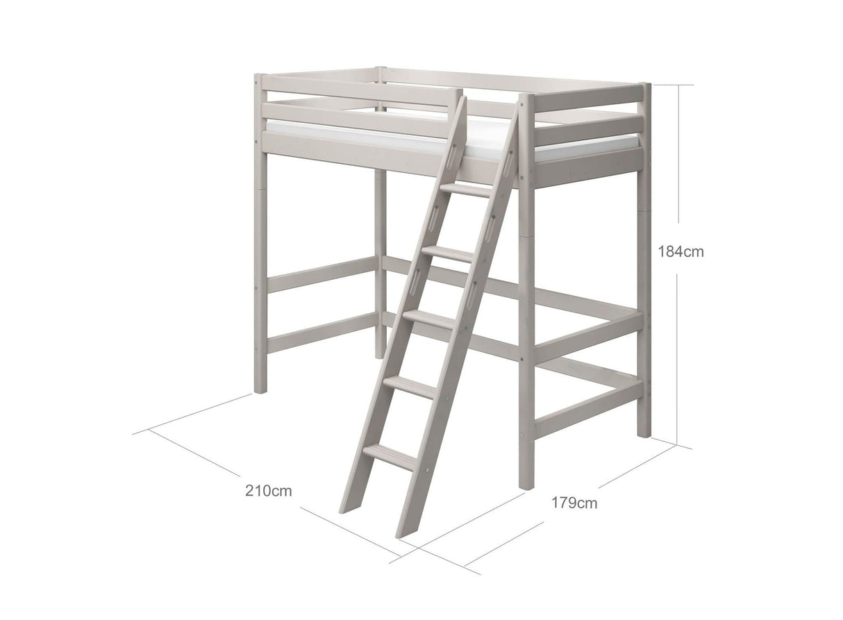 FLEXA Classic High Sleeper Bed with slanting ladder, Solid Pine/Birch Plywood, 90x200 cm