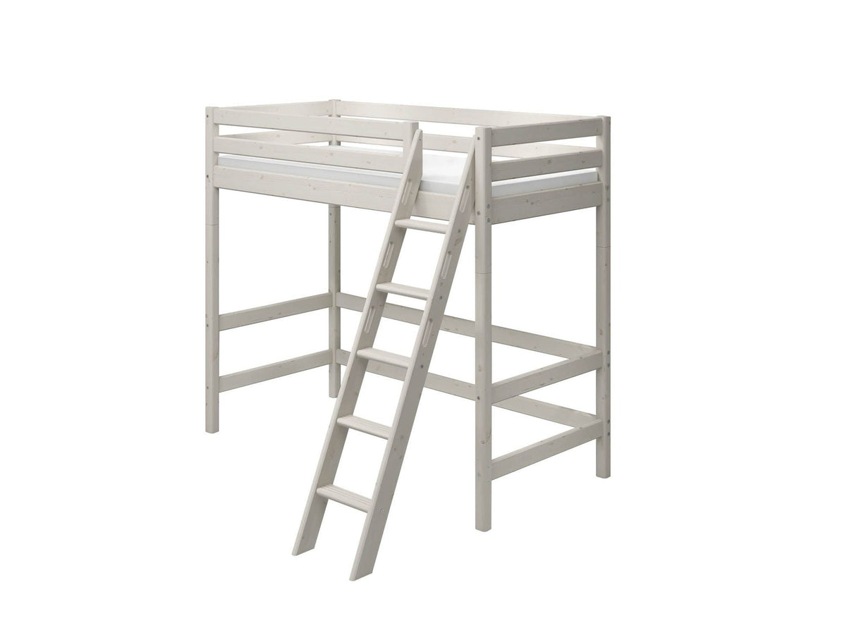 FLEXA Classic High Sleeper Bed with slanting ladder, Solid Pine/Birch Plywood, 90x200 cm