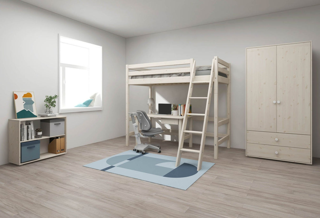 FLEXA Classic High Sleeper Bed with slanting ladder, Solid Pine/Birch Plywood, 90x200 cm