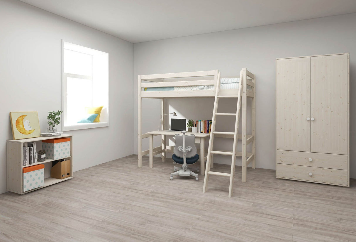 FLEXA Classic High Sleeper Bed with slanting ladder, Solid Pine/Birch Plywood, 90x200 cm
