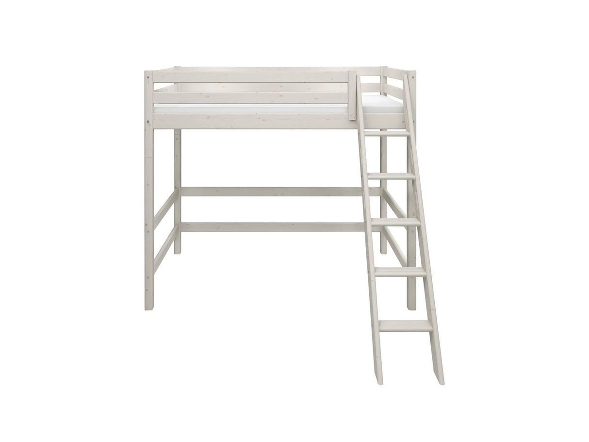FLEXA Classic High Sleeper Bed with slanting ladder, Solid Pine/Birch Plywood, 90x200 cm